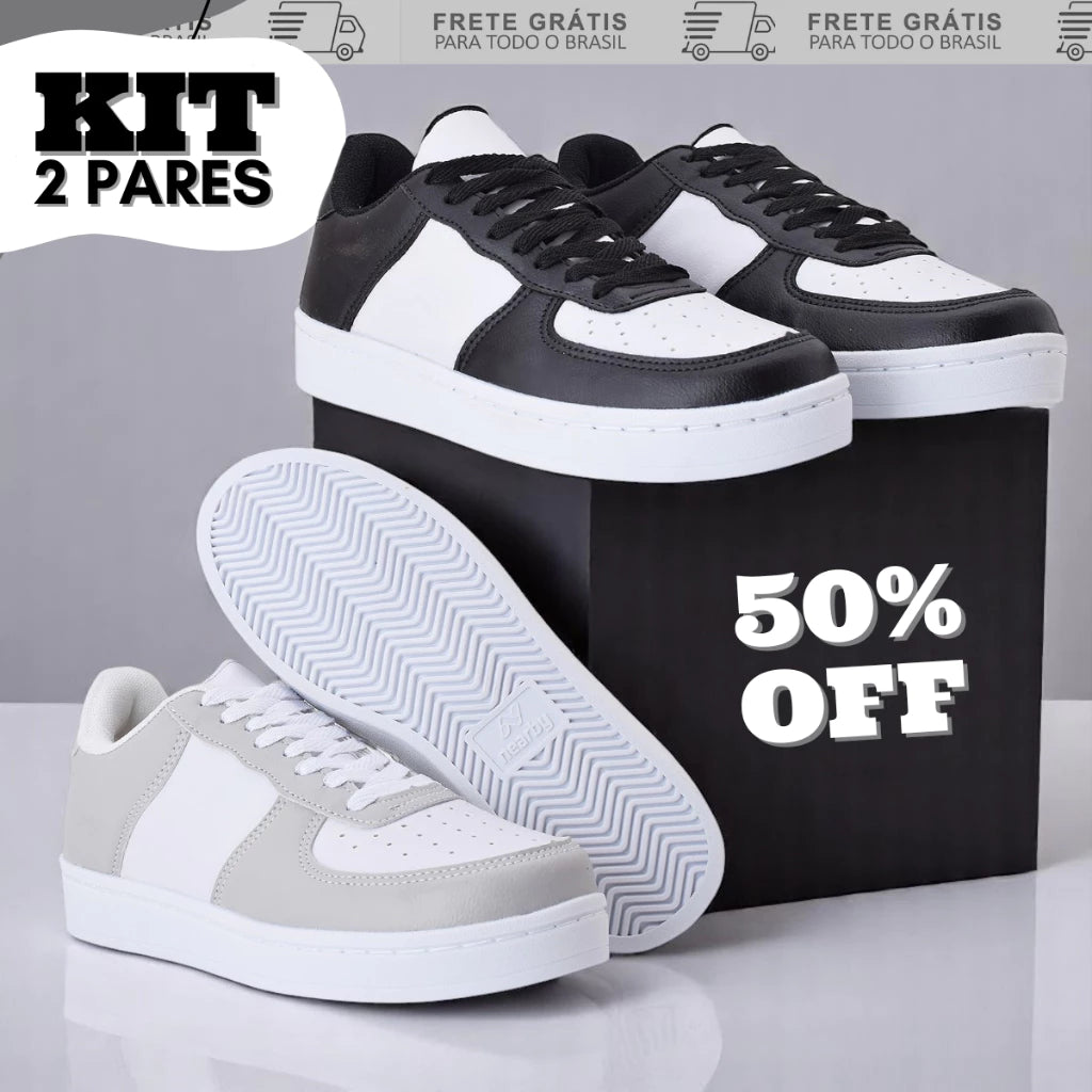 KIT 2 PARES: Tênis Feminino e Masculino - Casual Dia a Dia - Tam 33 a 43 - Uso Duradouro