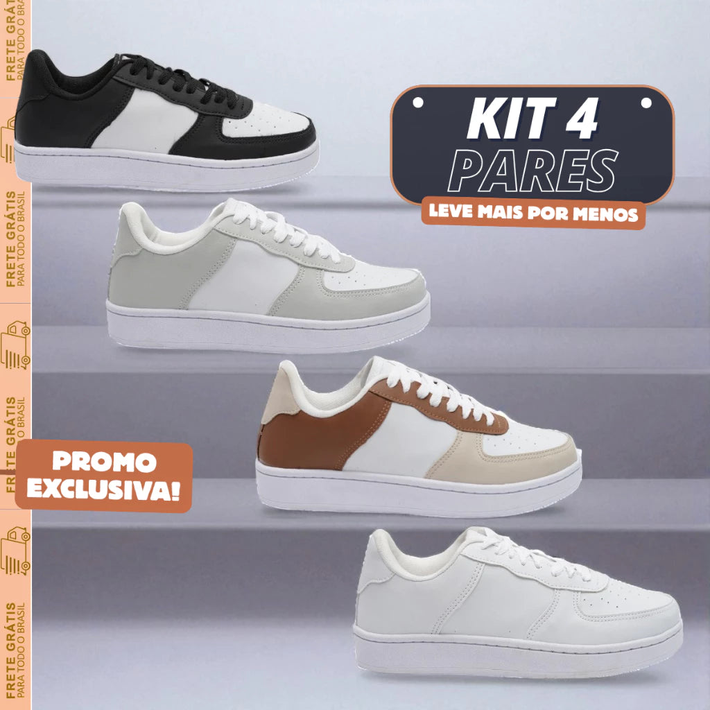 KIT 4 Tênis Casual Feminino Caramelo Branco Preto Acessível Direito de Fábrica Acessível 34 ao 43