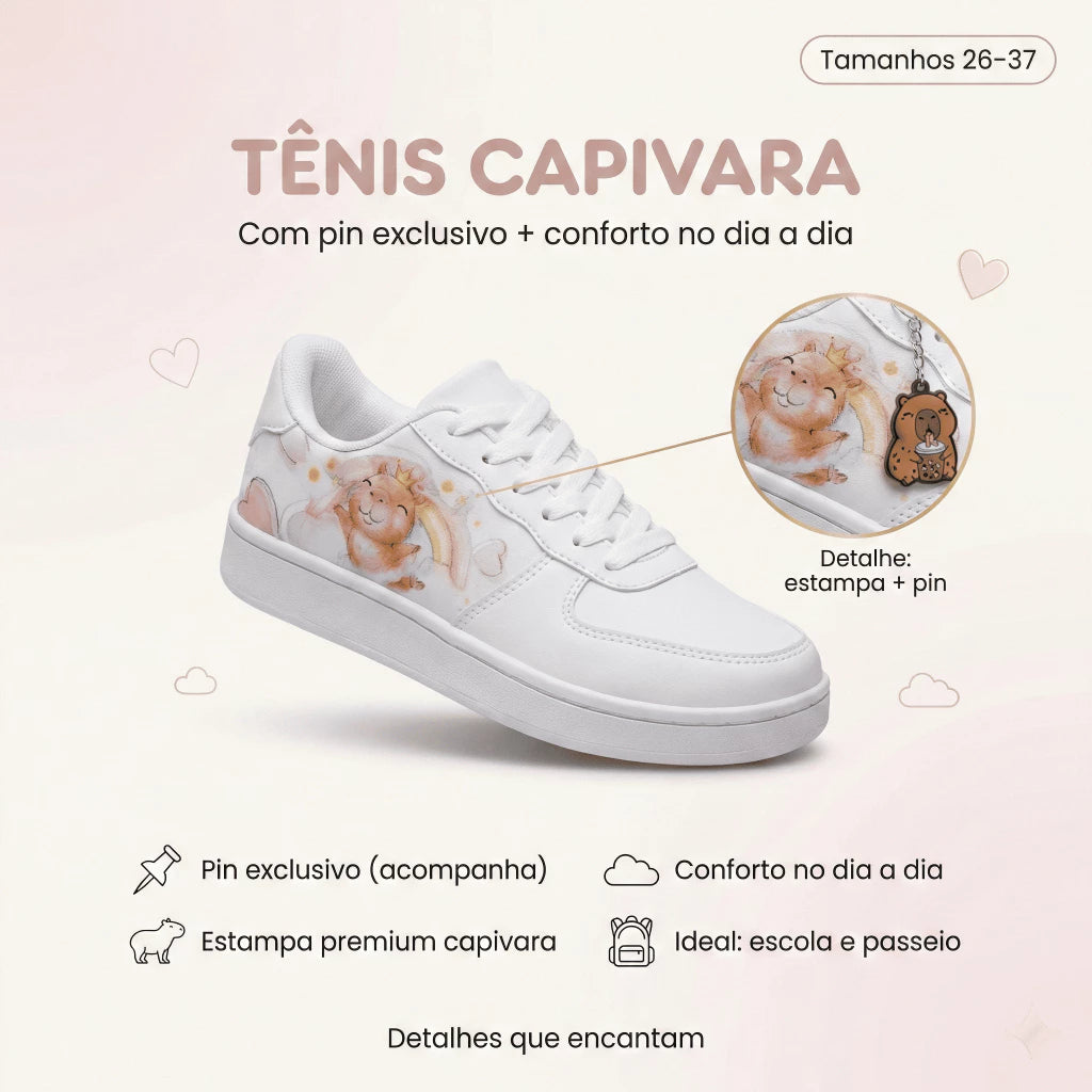 Tênis Infantil/Feminino Capivara 26 ao 37 Personagem - Conforto Prolongado - Dia a Dia e Escola