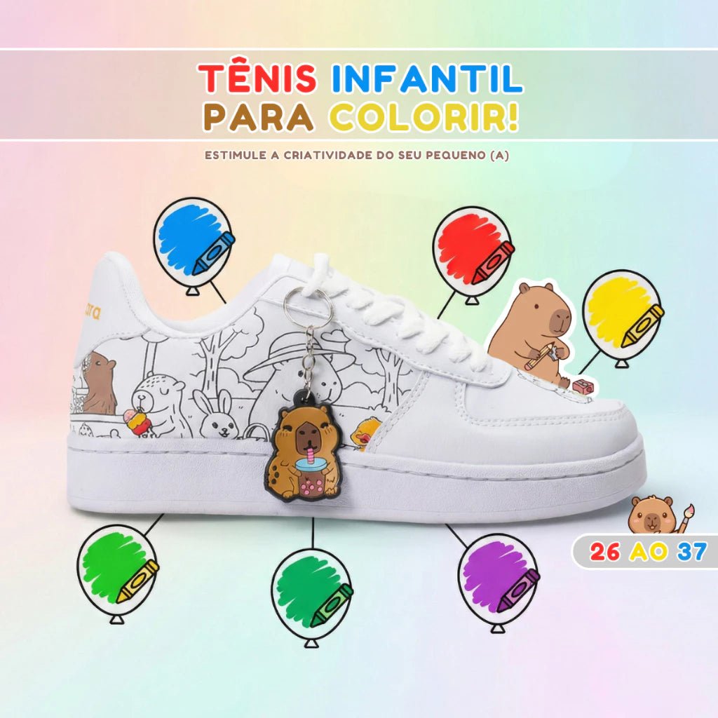 Tênis de Colorir Infantil Feminino Capivara 26 ao 37 Conforto Diversão Escola Passeio e Casual
