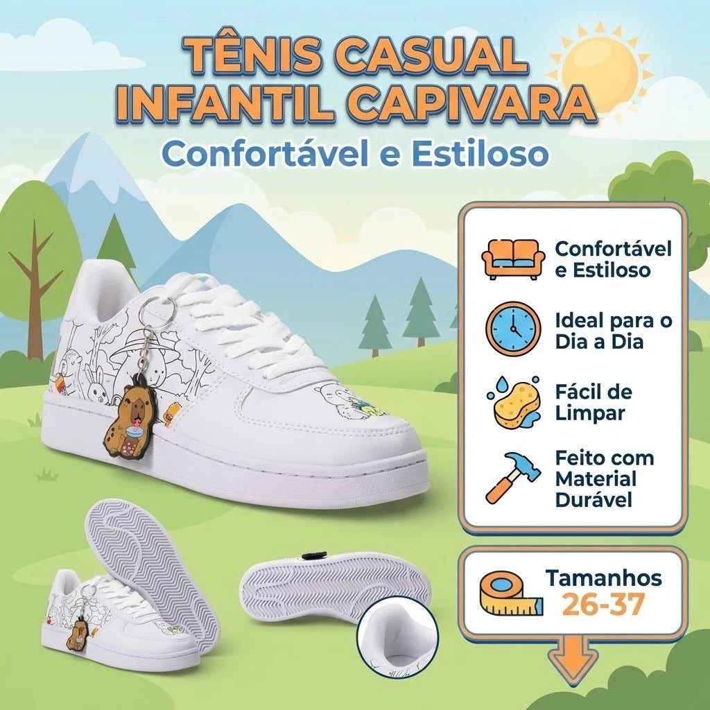 Tênis de Colorir Infantil Feminino Capivara 26 ao 37 Conforto Diversão Escola Passeio e Casual
